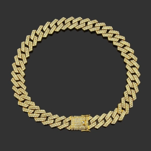 Chaîne à maillons cubains Miami avec diamants complets et fermoir rectangle doré
