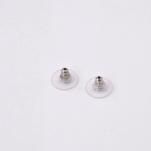 Universal clear silicone and silver metal earring backings for secure earring fit