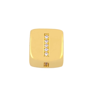 Detailed close-up of a square gold charm bead with inlaid white zircons for DIY bracelets