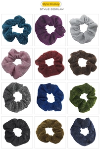Style display of twelve elastic scrunchies in metallic glitter fabric and assorted colors