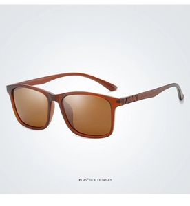 Detailed 45-degree side view of classic brown polarized sports sunglasses with TR frame