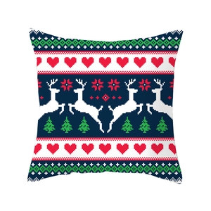 Christmas knit pattern polyester pillowcase with reindeer and tree design on white background