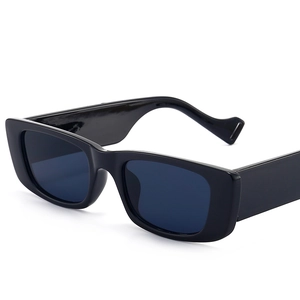 Modern rectangular black frame sunglasses with dark lenses for men and women