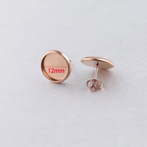 Detail of 12mm rose gold plated stainless steel earring base studs for DIY jewelry making