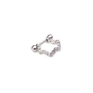 Barbell stainless steel stud earring featuring a wavy micro-pave cubic zirconia design