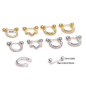 U-shaped stainless steel cartilage earrings with zircon inlay in gold and silver finish