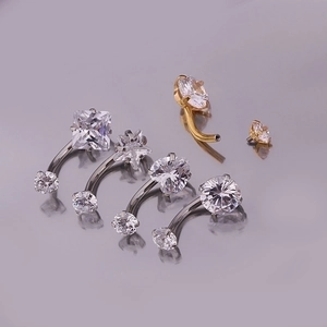 Surgical steel belly button rings with heart star square and round zircon gems