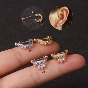 Copper Zircon Ear Cartilage Ring With Stainless Steel Earring Post Crown U Shape Piercing Jewelry For Women Fashion