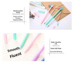 Detail of cute peacock neutral pens with replaceable refills and smooth writing ink