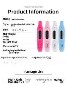 Detail list of portable electric nail drill machine specifications and package contents