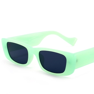 Retro small square mint green sunglasses with thick temples and dark lenses for street style