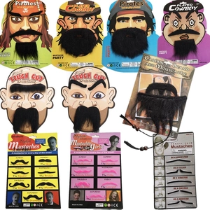 Set of black, brown and pink costume mustaches for pirate and cowboy party styles