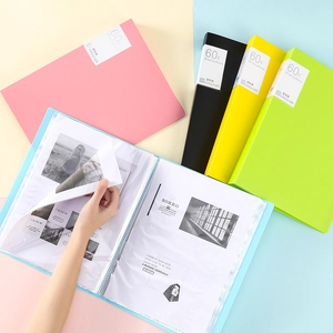 Detail of A4 display book showing 60 high-transparency inner pockets in vibrant colors