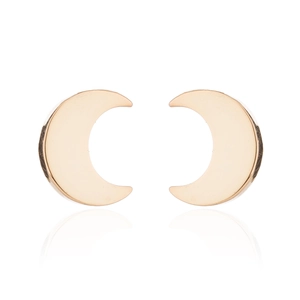 Symmetric crescent moon stainless steel stud earrings in polished pale gold finish