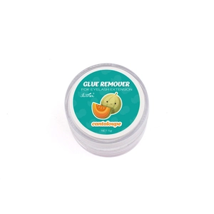 Macro detail of 5g cantaloupe scented eyelash glue remover in a round jar