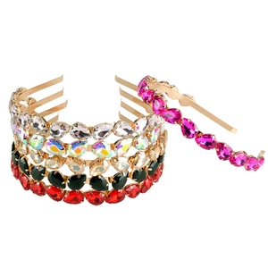 Detailed view of colorful rhinestone-encrusted skinny metal headbands in multiple vibrant shades