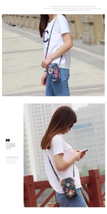 Vertical floral phone bag with multi-layer zippers and adjustable crossbody strap
