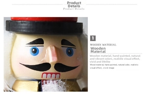 Close-up of hand-painted nutcracker soldier face with blue eyes and gold uniform detail