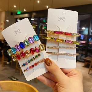 Rhinestone Hair Clips Colorful Artificial Gemstone Artificial Pearl Alloy Metal Chain Geometric Hairpins For Women Girls Fashion Accessories