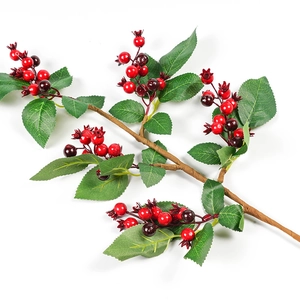 Artificial red and purple berry branches with green leaves for wedding floral decor