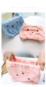 Detail of high-elasticity microfiber bear hair towel wrap showing stretchy soft coral velvet