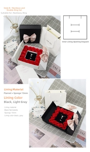 Internal layout of double-door jewelry gift box with 16 preserved roses and sponge liner