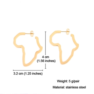 Detailed size specifications for gold stainless steel Africa map outline stud earrings