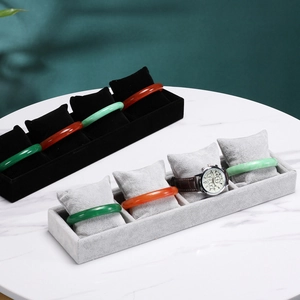 Velvet watch display tray with soft pillows for bracelets and jewelry storage organizers