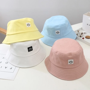 Cotton Bucket Hat Smiley Face Patch Breathable Sunshade Outdoor Fisherman Hat For Kids And Adults Casual Style