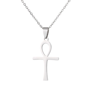 Polished silver stainless steel Ankh cross pendant necklace for men and women