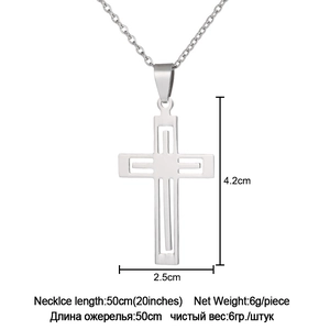 Detailed size specifications for the silver stainless steel cross pendant necklace