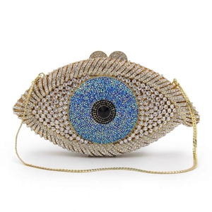 Evil Eye Shaped Evening Clutch Bag Metal Rhinestone Crystal Hollow Out Party Banquet Luxury Handbag Women Chain Strap