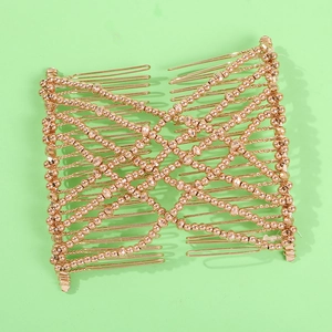 Elastic magic hair comb with gold beads and metal teeth for versatile bun styling
