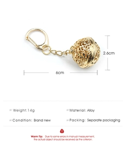 Detailed size and weight specs for the hollow alloy palace bell gold keychain