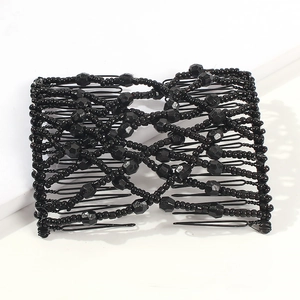 Elastic beaded magic hair comb in black for stylish bun hairstyles and hair styling