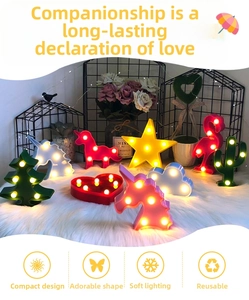 Close-up of mini LED decorative night lights in unicorn, star, and flamingo shapes