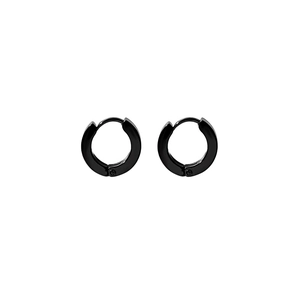 Classic round hoop earrings in polished black stainless steel for men and women
