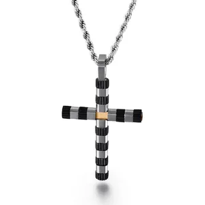 Cross Pendant Necklace Stainless Steel Industrial Mechanical Style Religious Punk Jewelry For Men Unisex