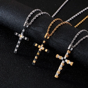 Classic stainless steel cross necklaces in gold and silver finish with twist chains