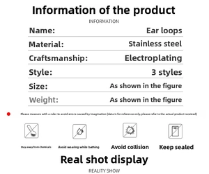Detailed specification chart showing stainless steel hoop earrings sizes and care instructions