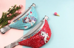 Detail of reversible sequin unicorn fanny pack with adjustable strap for kids