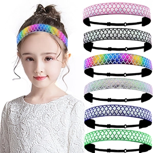 Glitter sequin hairbands for girls in six colors including rainbow and pink shades