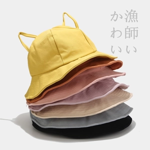 Bucket Hat Cute Cat Ears Wide Brim Sun Protection Cotton Canvas Summer Outdoor Casual Basin Cap Japanese Style Women