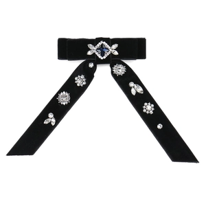 French vintage black velvet bow hair clip with luxury crystals and crystals decoration