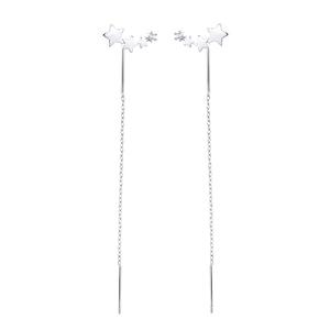 Silver star tassel drop earrings with sparkling gradient zircon stones for women