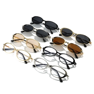 Fashionable oval metal frame glasses collection with UV protection and multi-color lenses