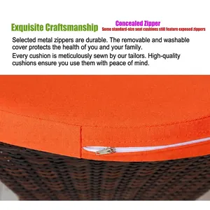 Waterproof orange round outdoor seat cushion with durable hidden metal zipper design