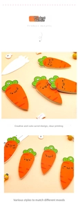 Detailed close-up of cute carrot-shaped acrylic clips with diverse cartoon expressions