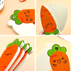 Carrot-shaped spiral notepad with cute facial expressions on light pink background