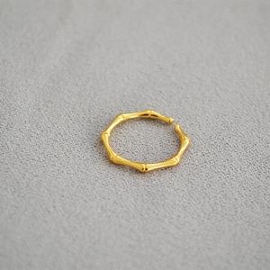 Modern minimalist gold-plated brass bamboo style adjustable open ring for women